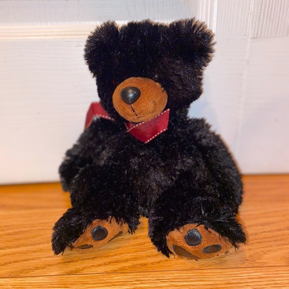 Aurora Other - Aurora Black Bear “Benjamin” Plush With Brown Paws Bow Toy Stuffed Animal 11"